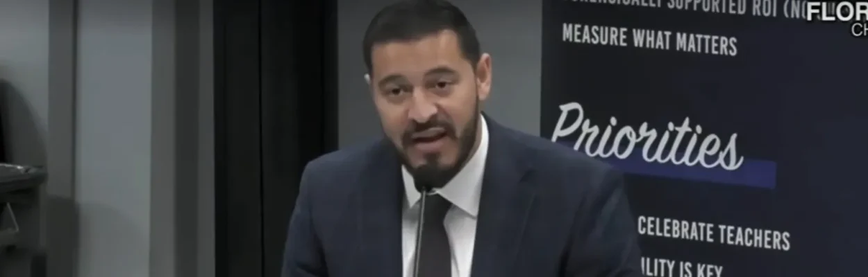 Florida Education Commissioner Anastasios Kamoutsas speaks about the racial comments of a Clay County School Board member.