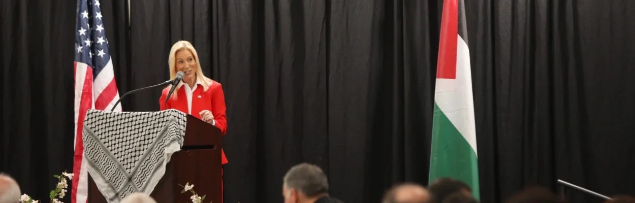 Mayor Donna Deegan speaking at the Ramallah Club of Jacksonville.