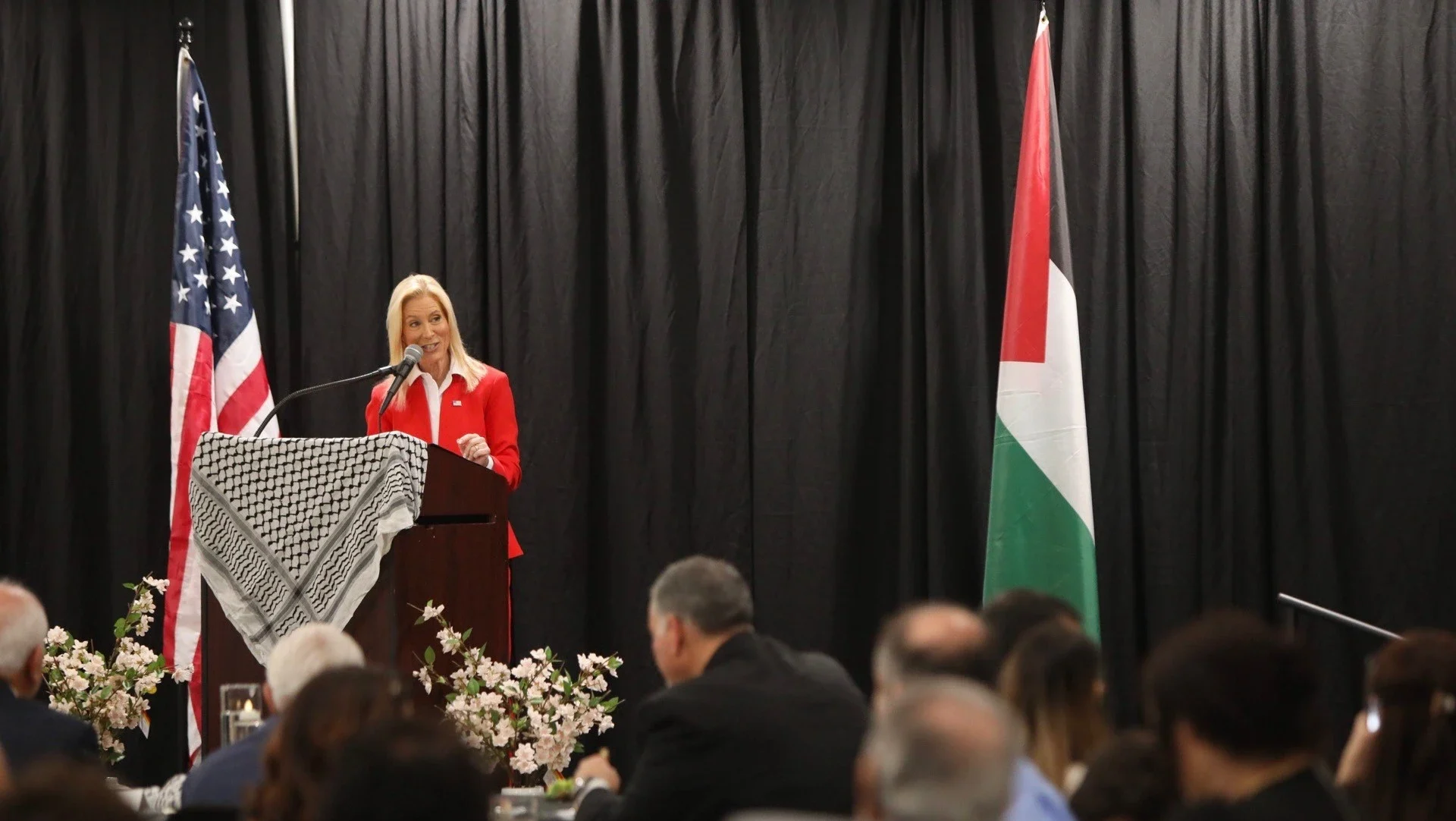 Mayor Donna Deegan speaking at the Ramallah Club of Jacksonville.