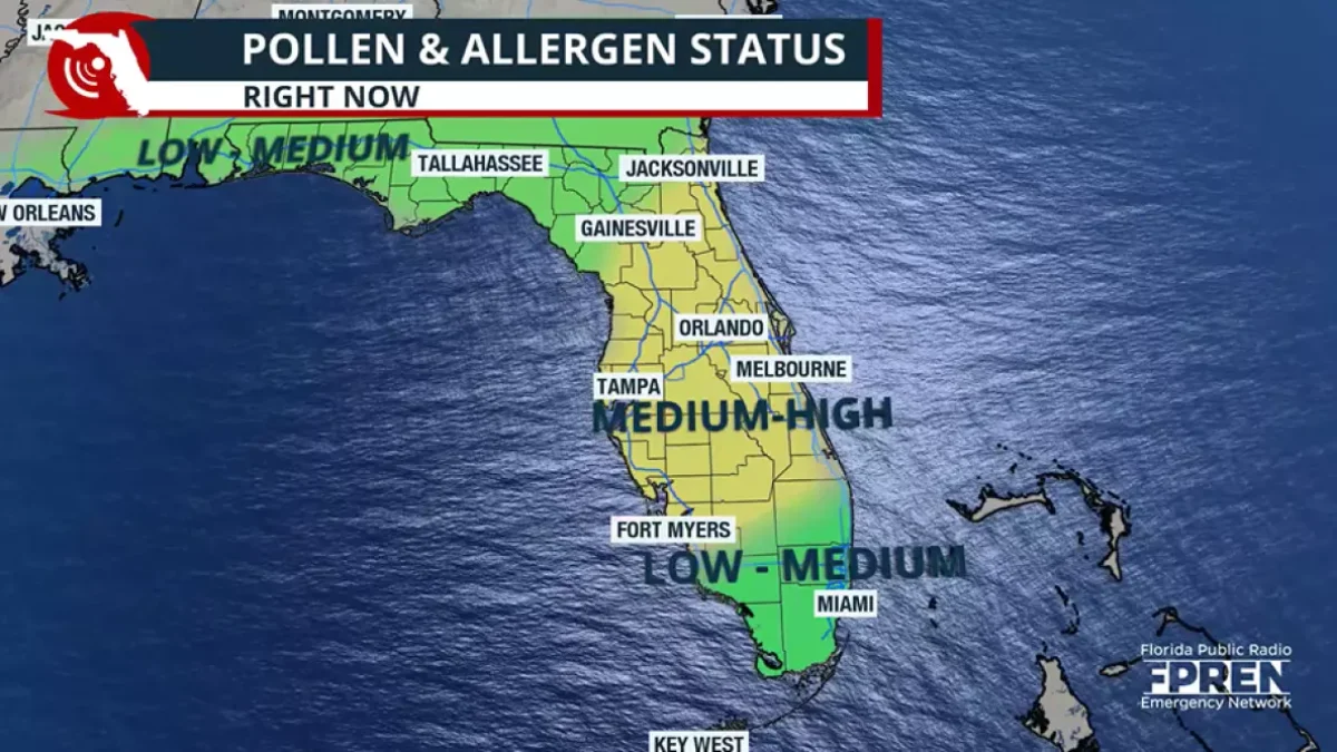 Map showing pollen levels
