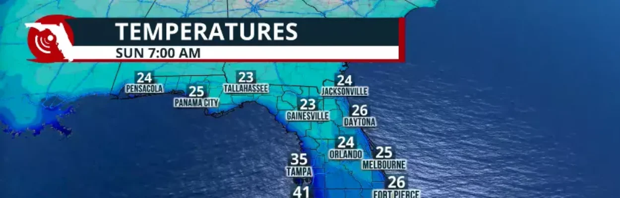 Map showing cold temperatures in Florida on Sunday.