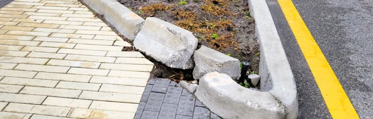 Broken curbing on Riverplace Boulevard on the Southbank.