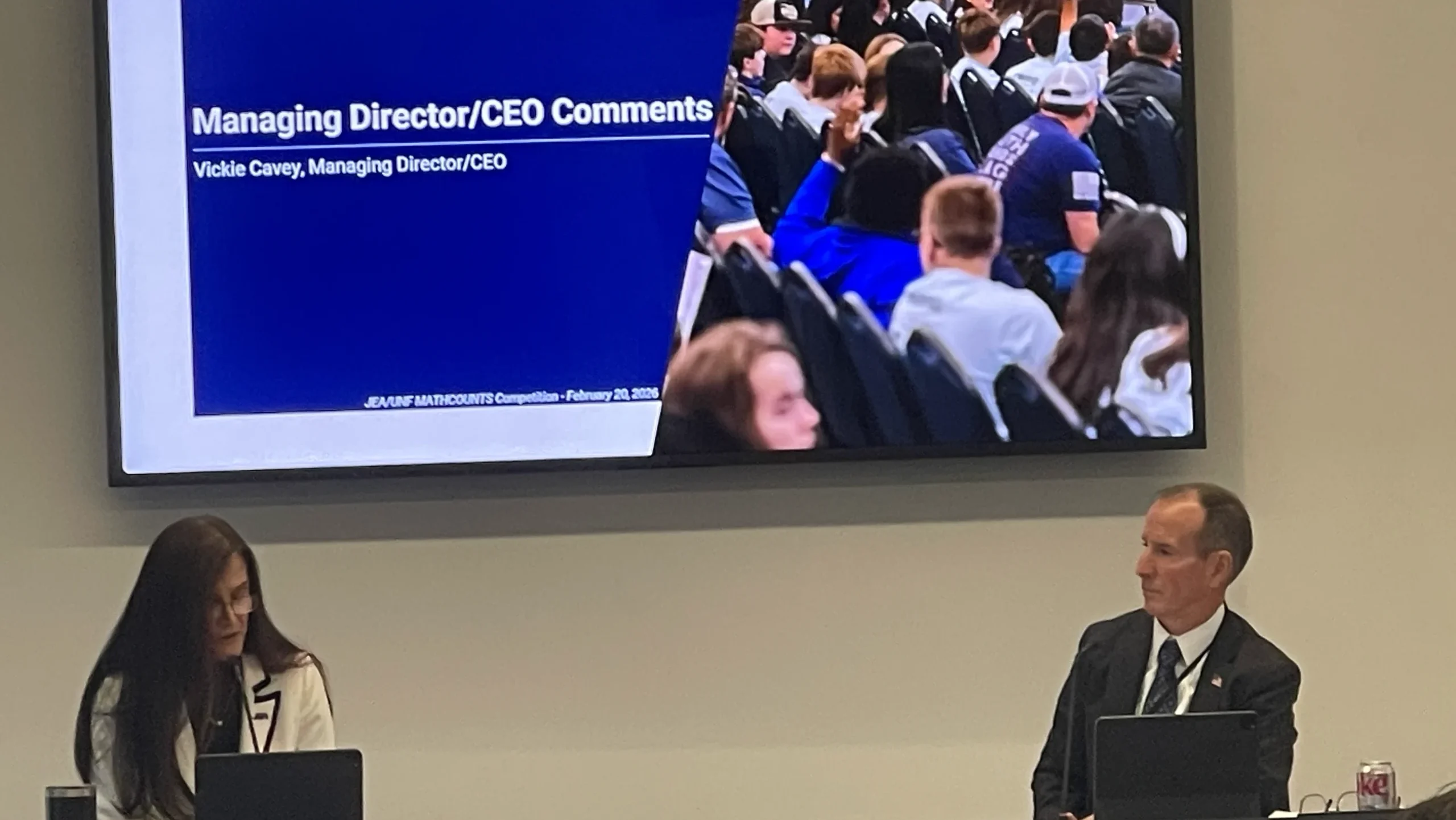 JEA CEO Vickie Cavey and Board Chair Joe DiSalvo