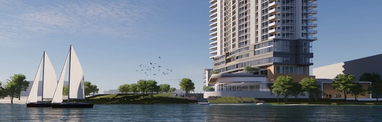 An illustration of Fleet Landing Riversides, at the site of the former Haskell headquarters on the Downtown Northbank.