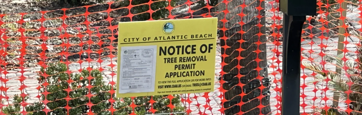 A notice posted on a fence to let people know about tree removal.