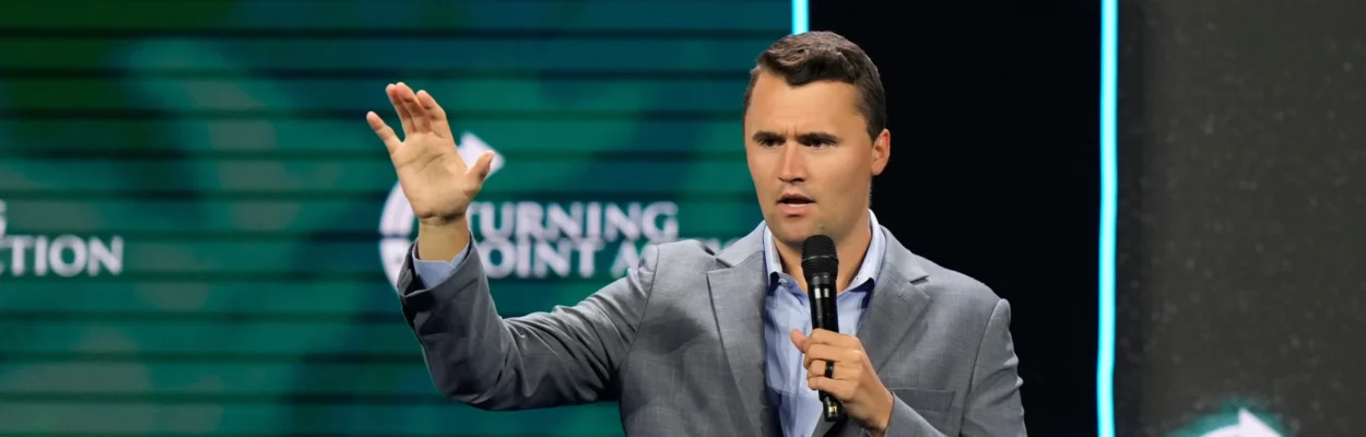 Turning Point USA Founder Charlie Kirk speaks at an event.