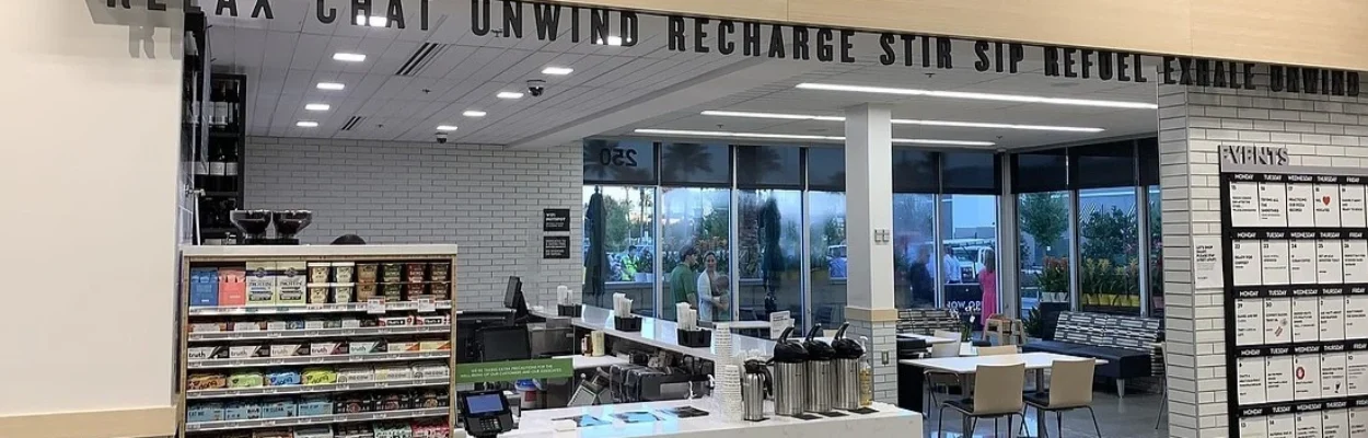 A Public Pours stand inside a Publix grocery store.