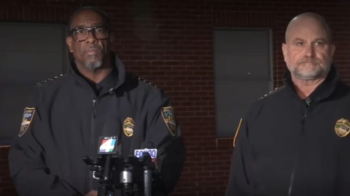 Sheriff T.K. Waters and Undersheriff Undersheriff Shawn Coarsey speak to reporters.