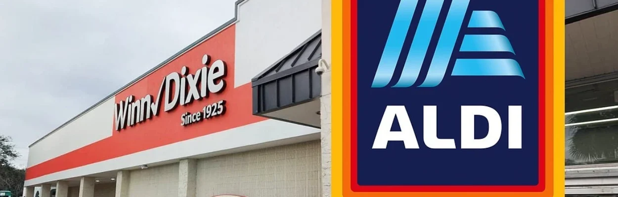 A Winn-Dixie store with an Aldi logo superimposed over it.