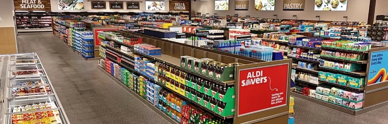 The inside of an Aldi grocery store.