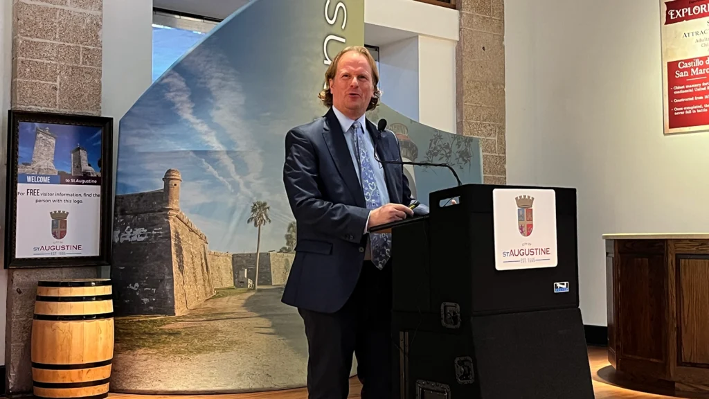 USF professor Dr. J. Michael Francis speaks at the opening of a new museum exhibit in St. Augustine