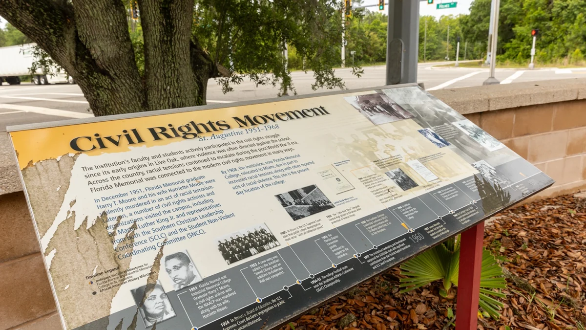 A historical display stands at the future site of Florida's Black history museum in West Augustine.