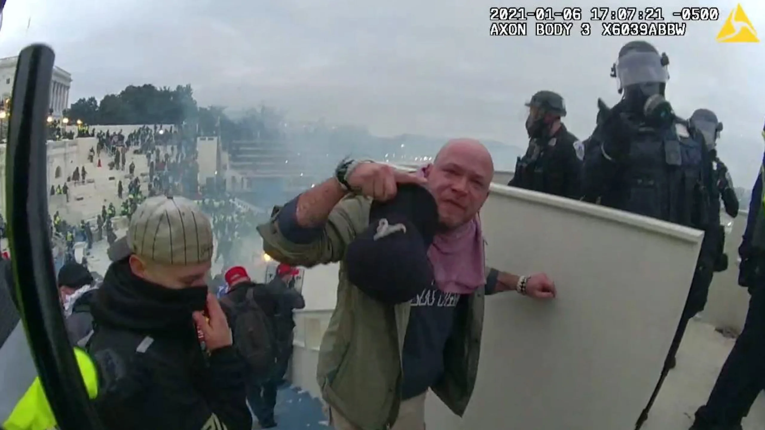 Rioter Andrew Paul Johnson on the terrace of the U.S. Capitol on Jan. 6, 2021.
