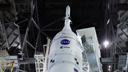 Featured image for “NASA hauls repaired moon rocket back to launch pad”