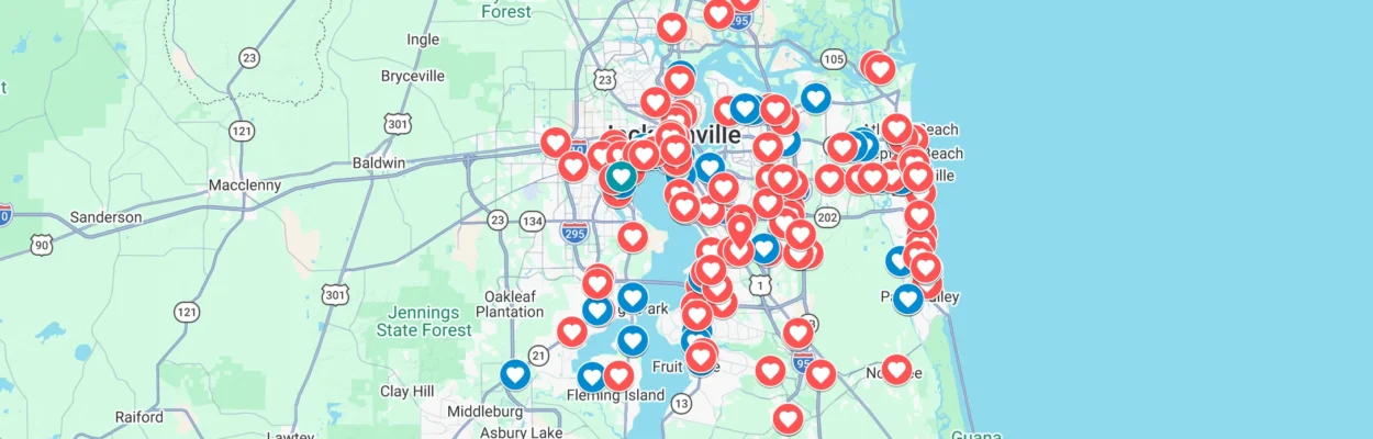 Google Map with pins for locations of readers' favorite restaurants