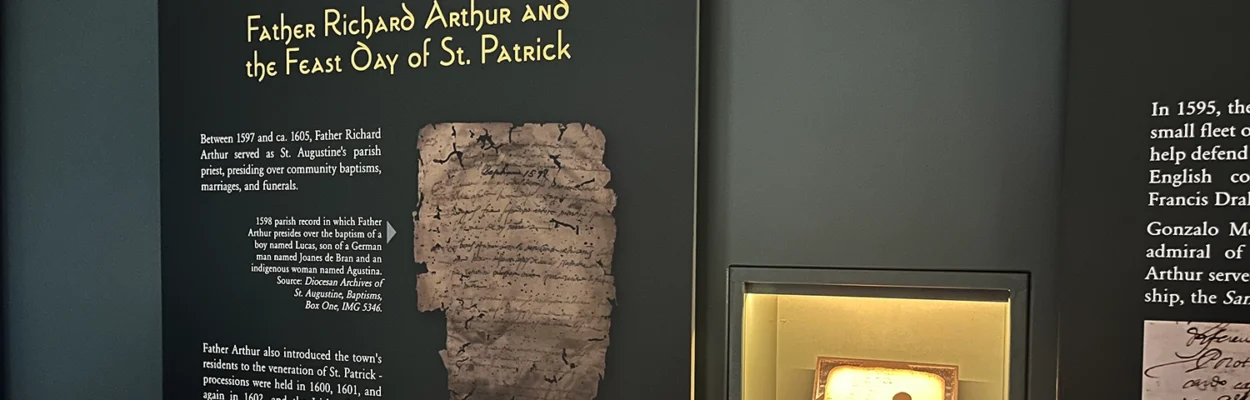A display from the museum exhibit about St. Augustine and the Irish.