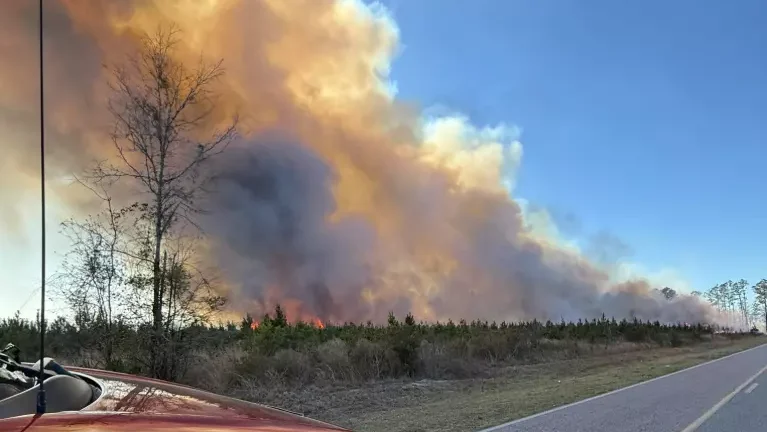 Smoke from a wildfire seen in Bradford County during the drought.