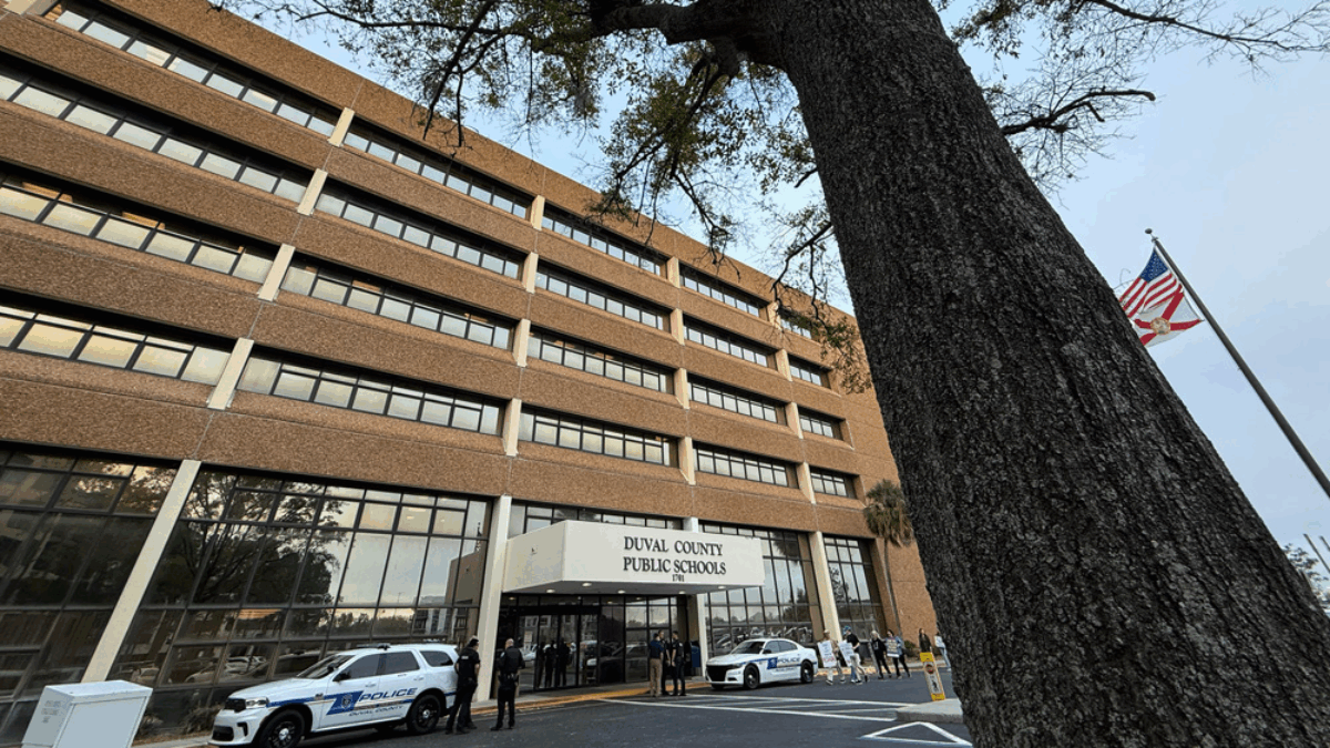 Duval Schools' headquarters building ahead of a vote to ask for a property tax renewal.