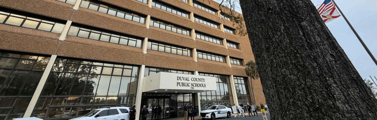 Duval Schools' headquarters building ahead of a vote to ask for a property tax renewal.