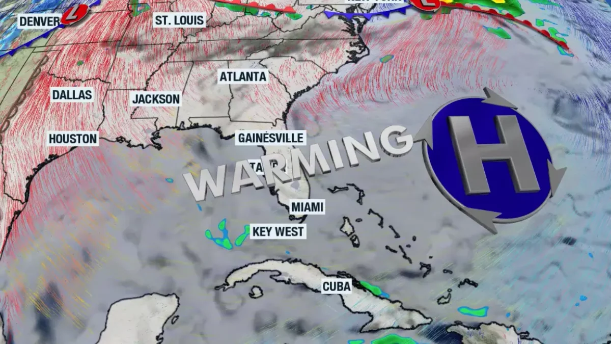 Map showing heat wave in Florida