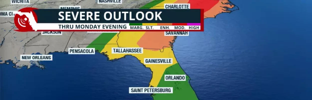 Map showing the risk of severe weather.