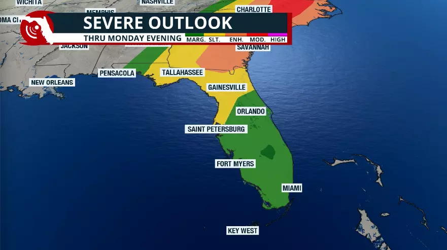 Map showing the risk of severe weather.