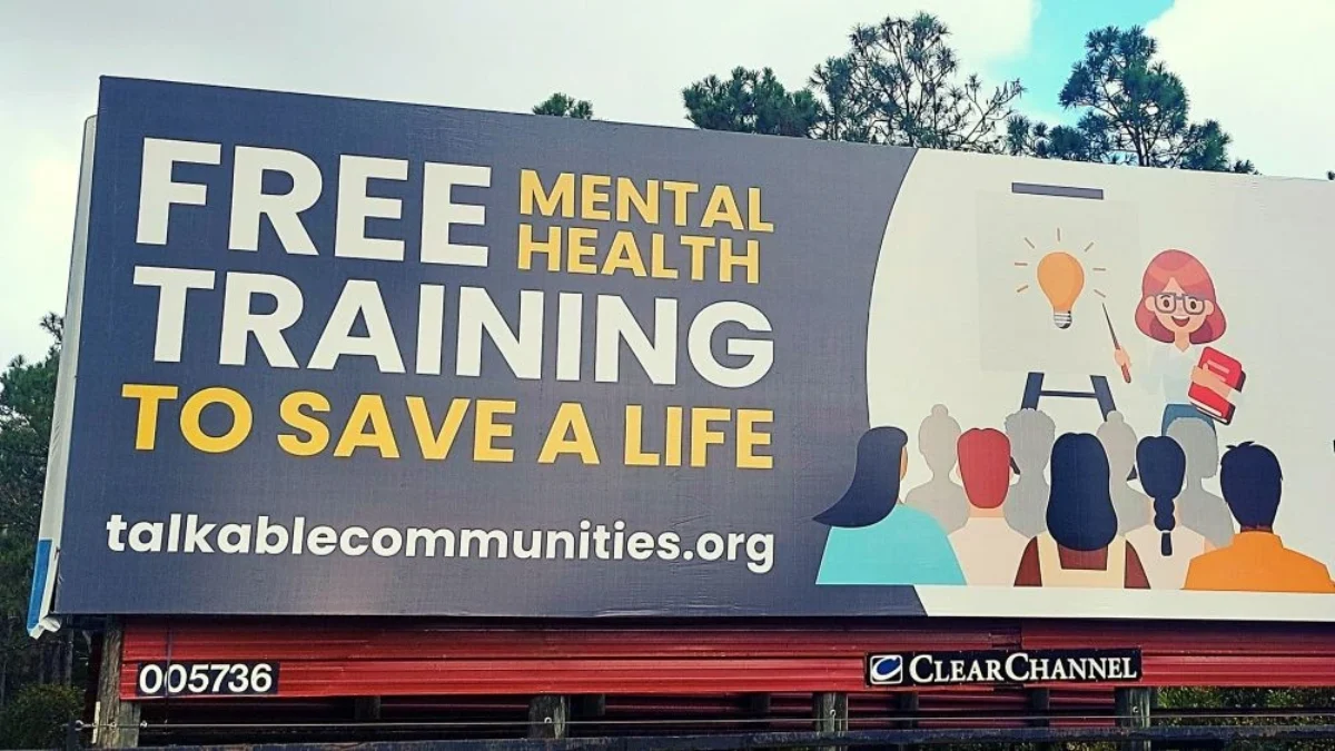 A billboard promotion Talkable Communities' sucide prevention efforts.