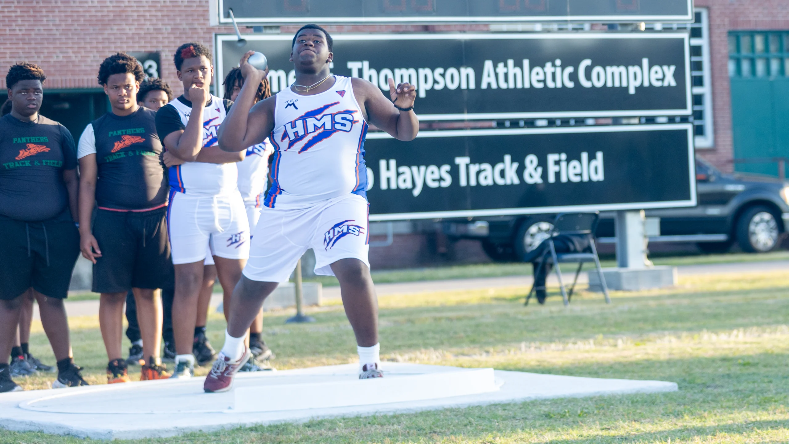 Highlands Middle School student Xavier Howard competes on the Bob Hayes Track and Field at Matthew Gilbert Middle School.