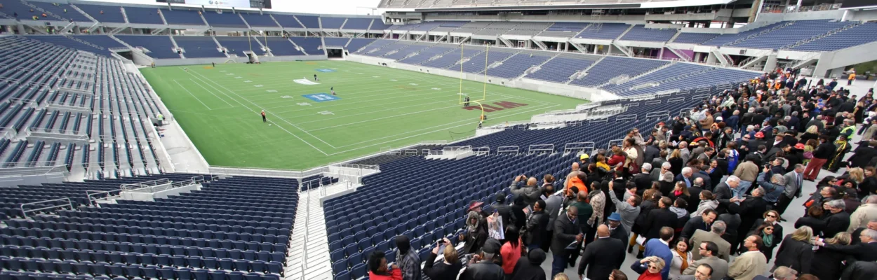 The field and stands at Camping World Stadium, where the Jaguars will play in 2027.