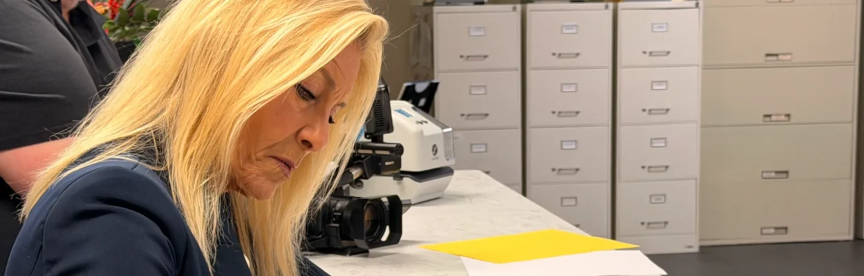 Jacksonville Mayor Donna Deegan fills out paperwork to run for reelection.