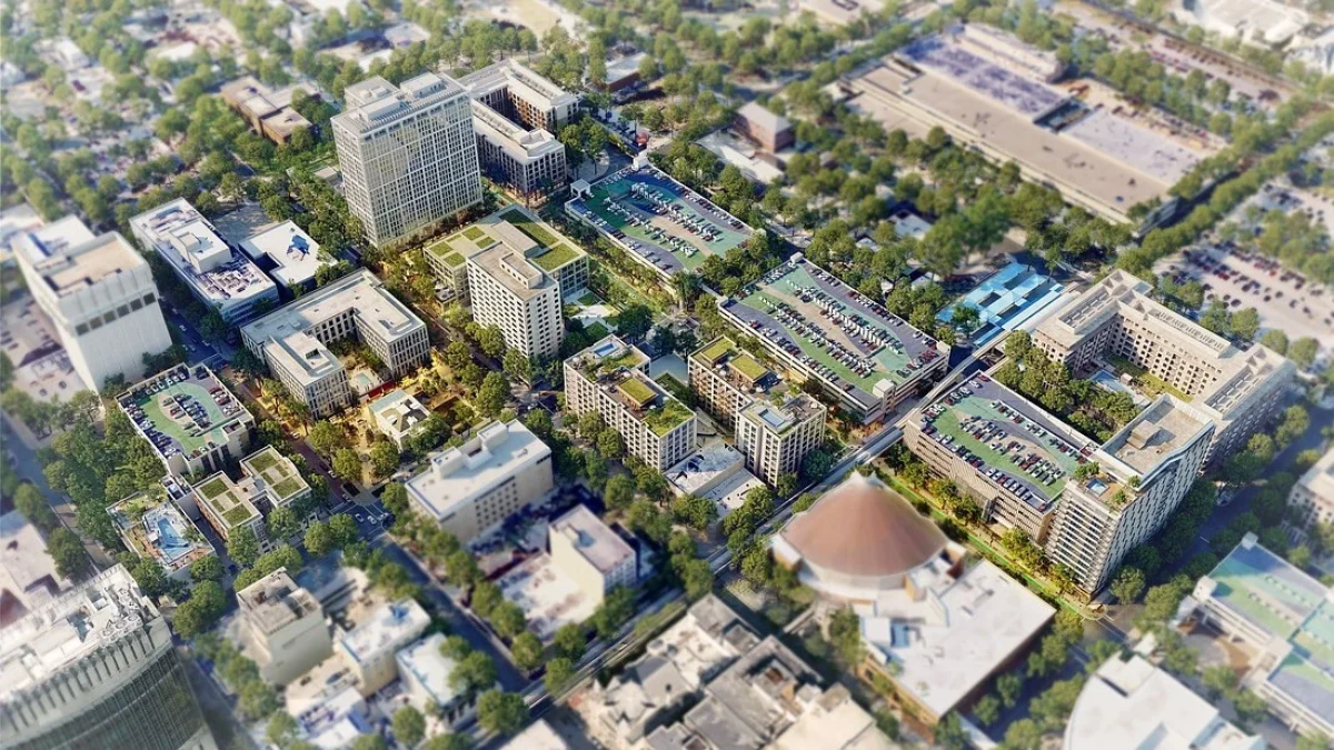 An aerial rendering of the Gateway Jax development in Downtown Jacksonville.