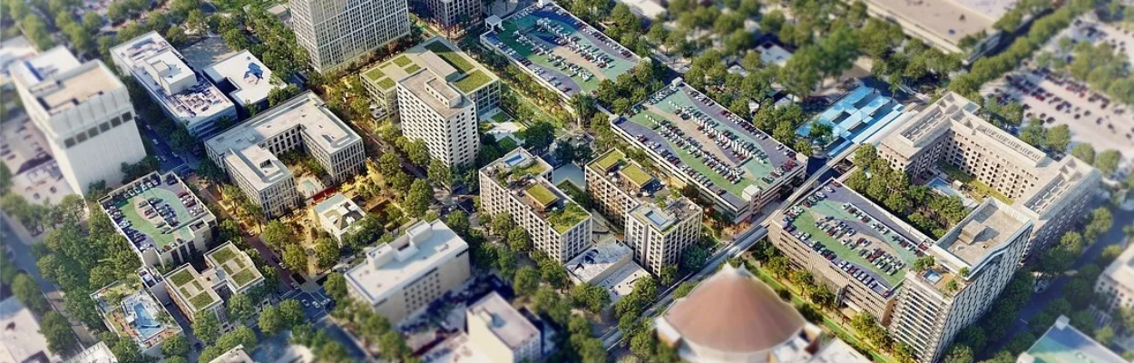An aerial rendering of the Gateway Jax development in Downtown Jacksonville.
