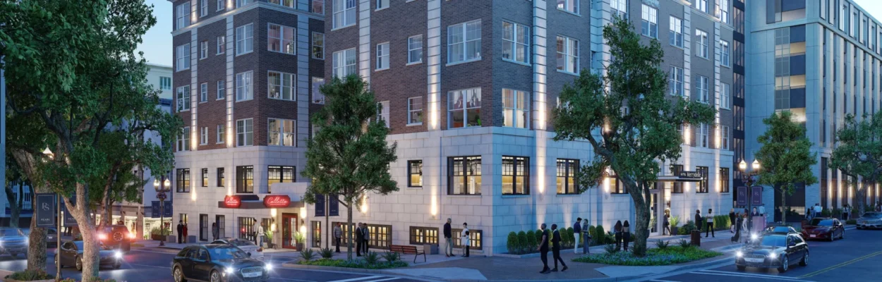 A conceptual illustration of the renovated Ambassador Hotel — renamed as Hotel Merrydelle.