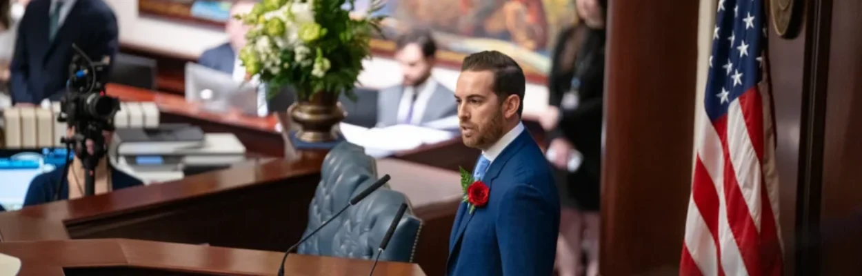 Florida House Speaker Perez stands at his lectern