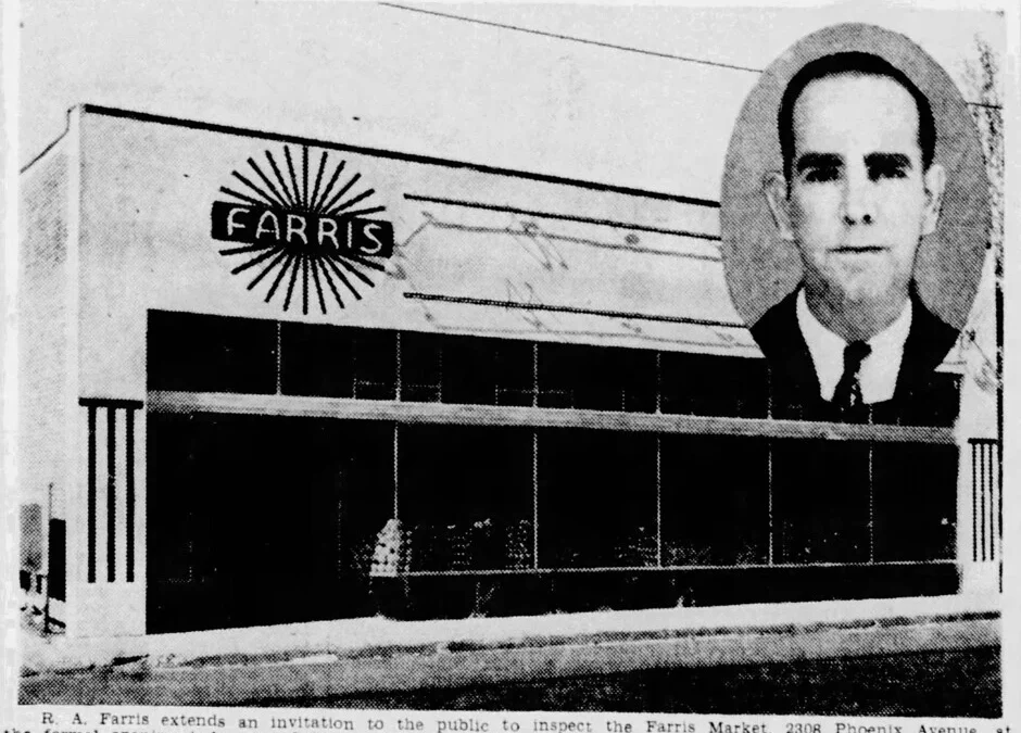 An old newspaper advertisement with the Farris grocery store