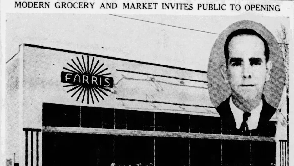An old newspaper advertisement with the Farris grocery store