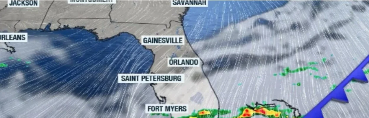 A weather map showing dry air in North Florida.