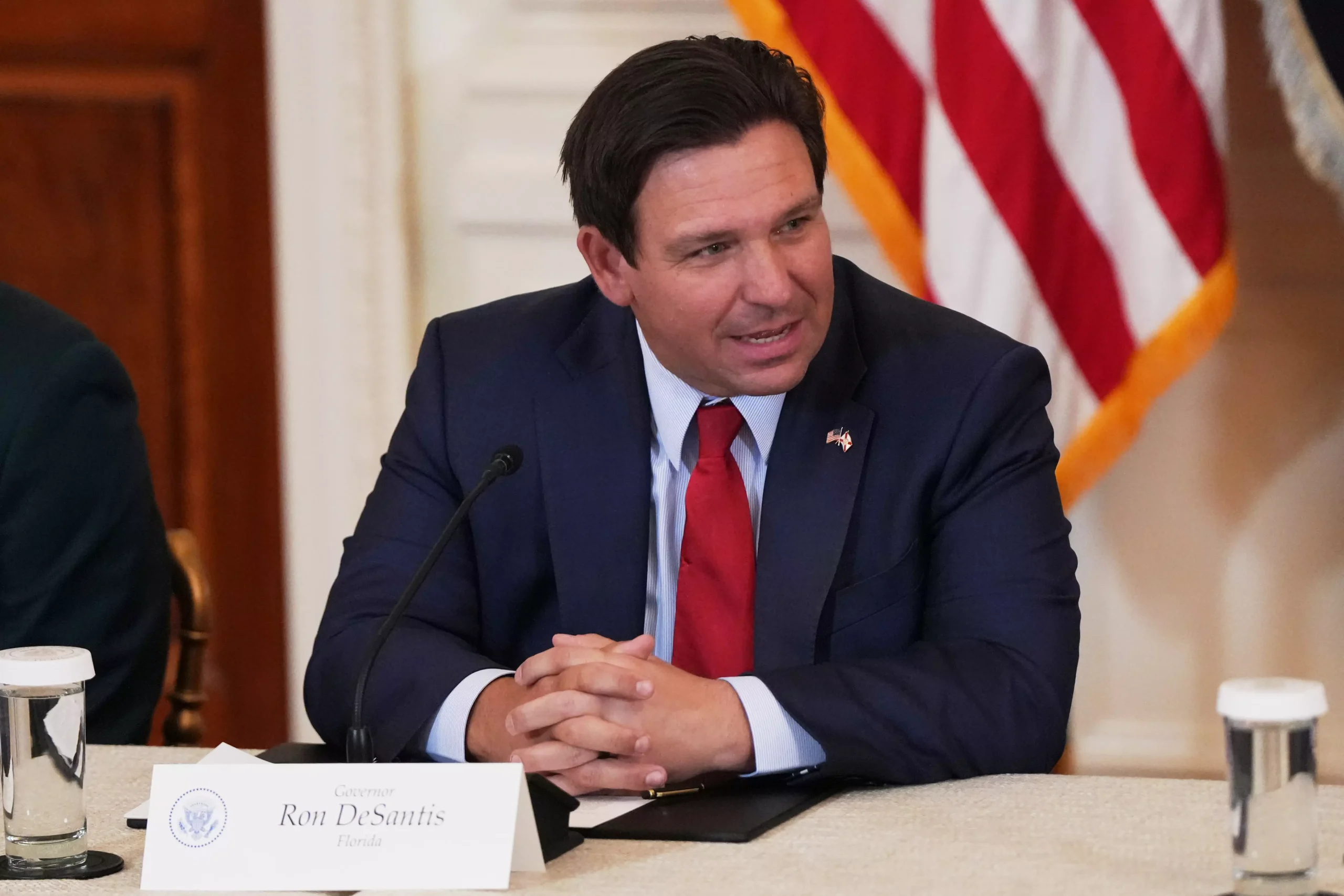 Florida Gov. Ron DeSantis at the White House in March. He unveiled a new congressional map Monday.