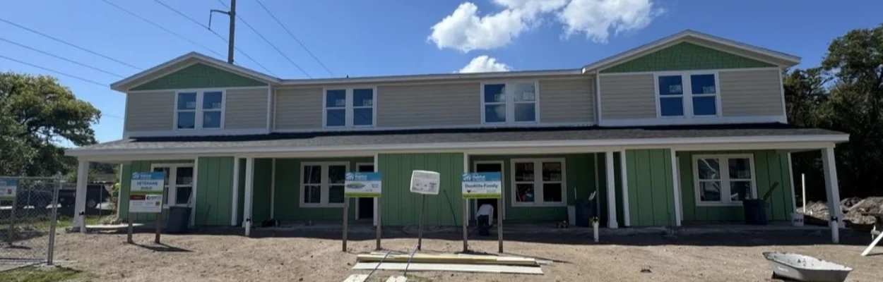 A four-plex of Habitat for Humanity townhomes.