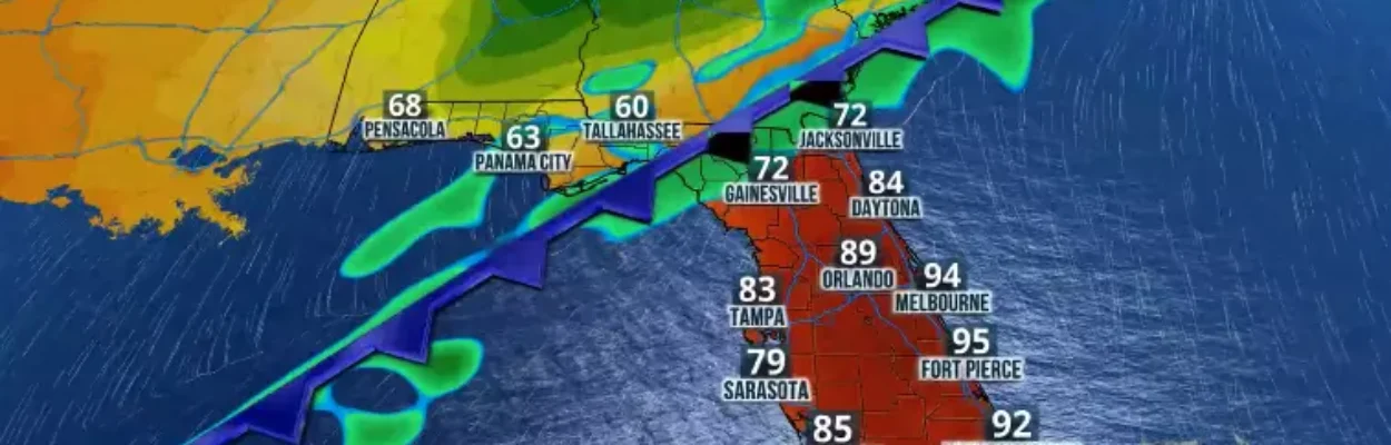 Map shows rain approaching Florida