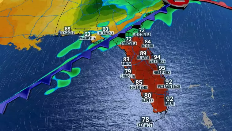 Map shows rain approaching Florida