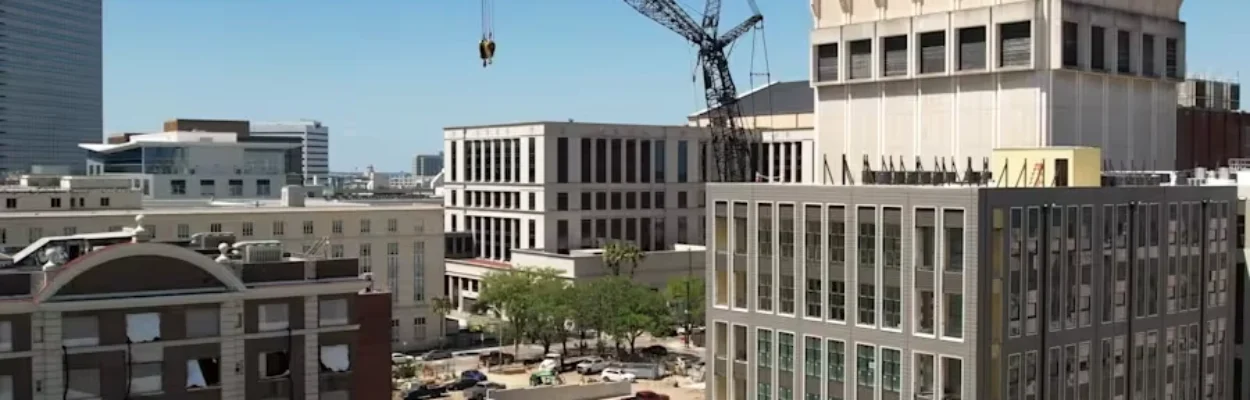 Aerial view of homes and offices under construction in Downtown Jacksonville.