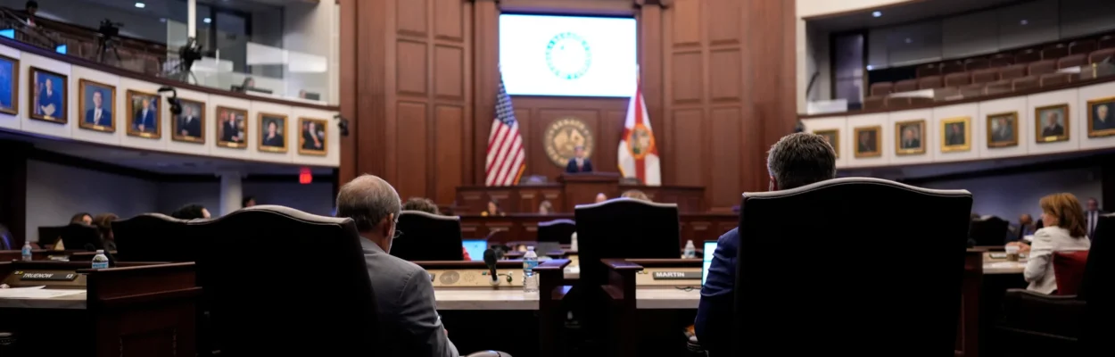 Florida legislators seated in the Senate chambers during a debate about congressional districts.