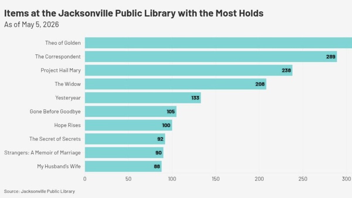 Chart showing which public library books have the most holds