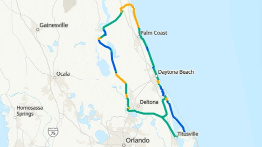 This map shows the full scope of the St. Johns River-to-Sea Loop, known locally as the SUN Trail