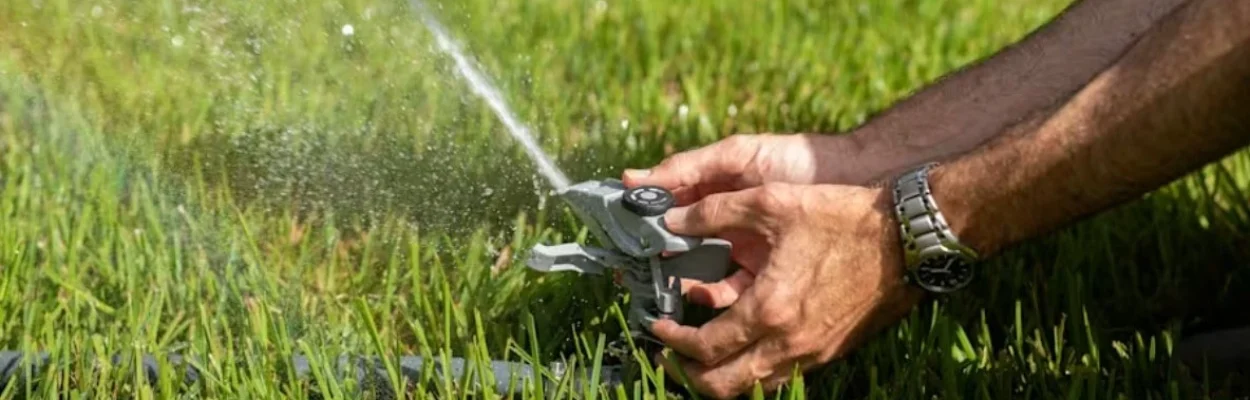 A lawn sprinkler during water restrictions.