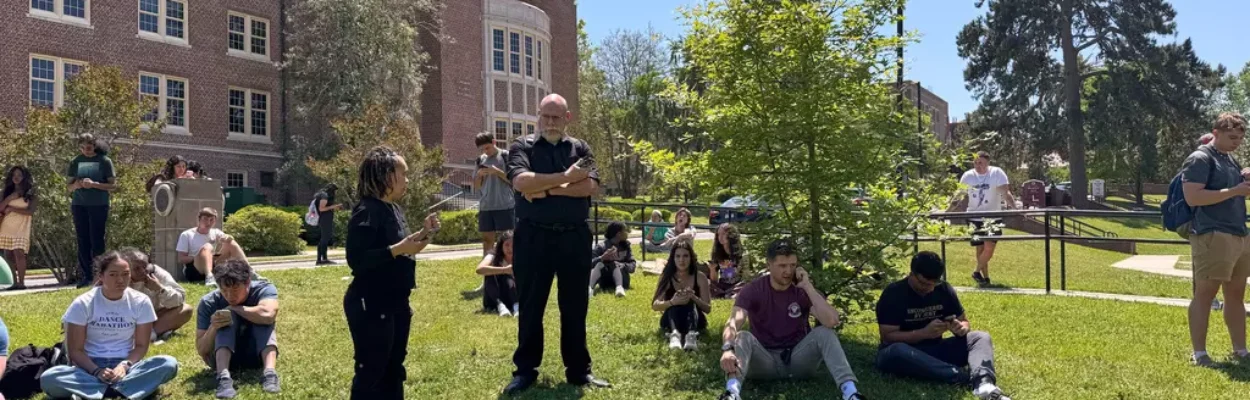 Florida State University students wait for news amid an active shooter incident at the school’s campus April 17, 2025, in Tallahassee.