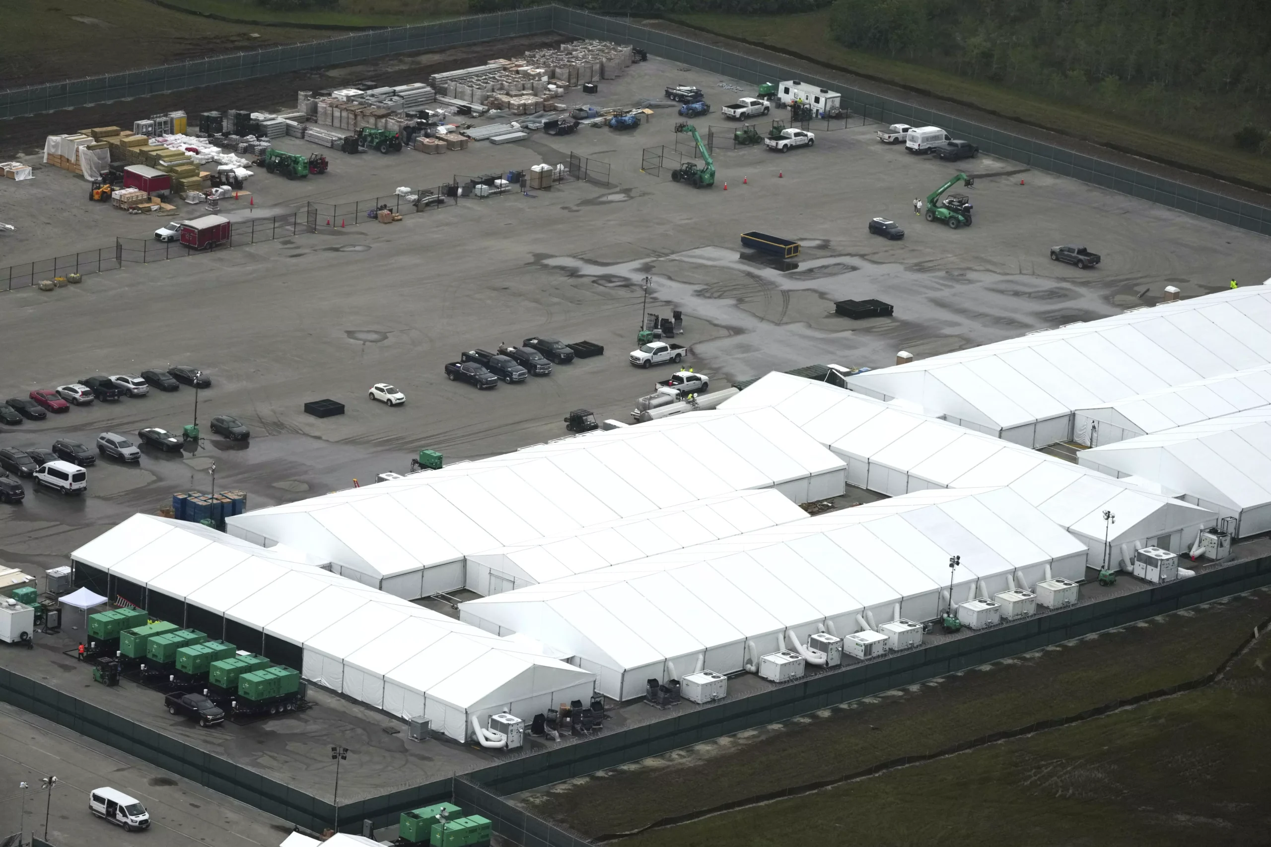 "Alligator Alcatraz" is shown from the air during construction in the Florida Everglades on July 4, 2025.