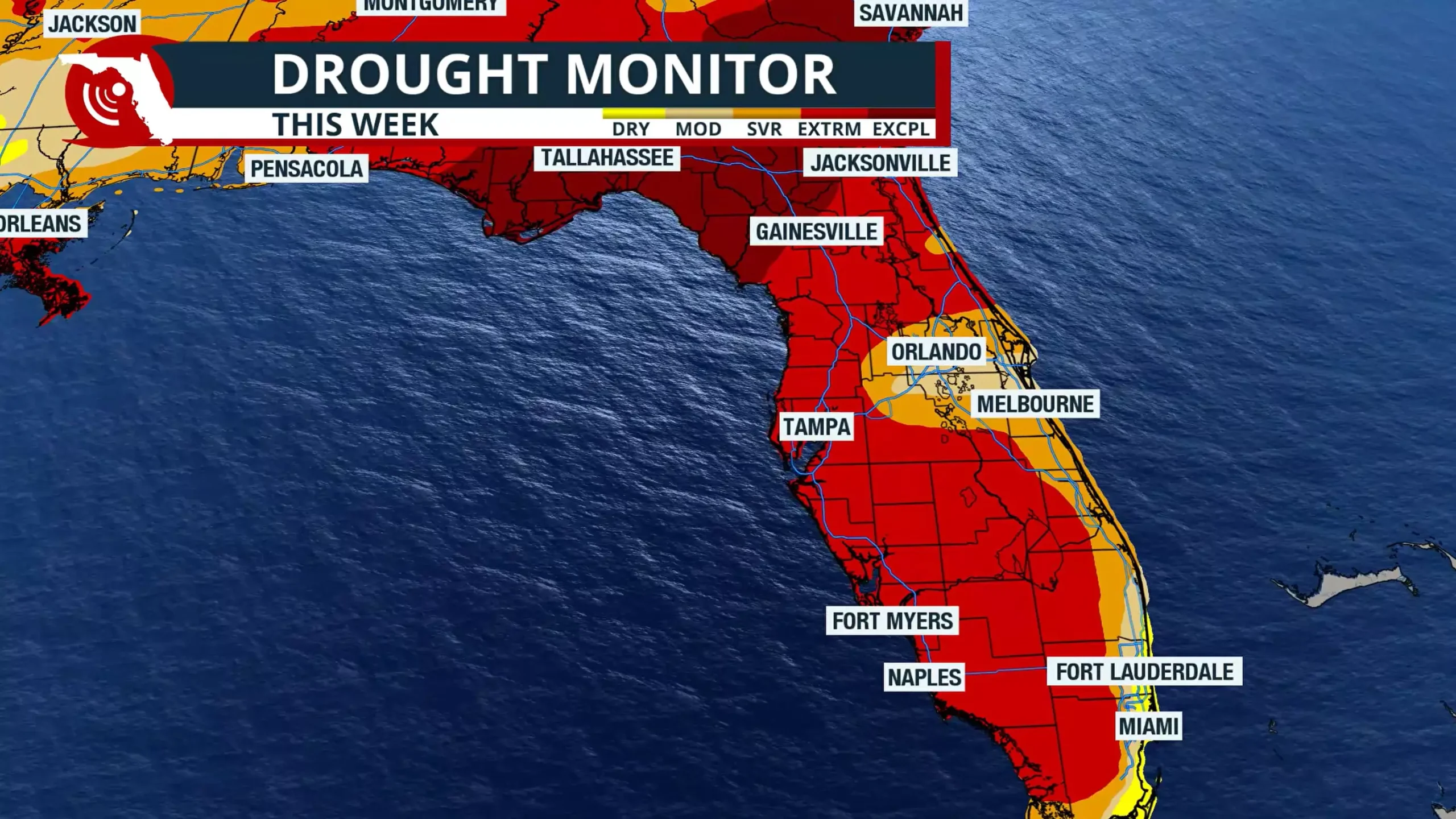 Map showing drought conditions across Florida.