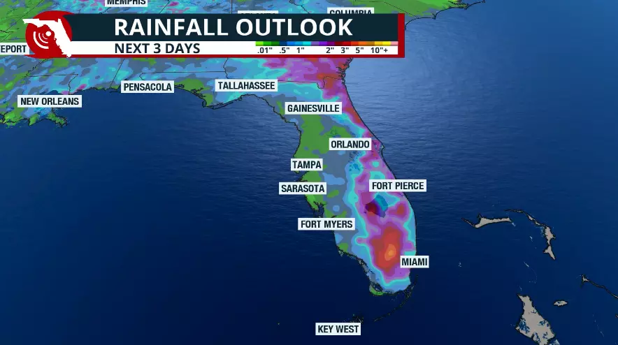 Map showing rainfall outlook across Florida.